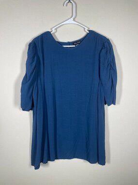 City Chic Women's Ruched Short Sleeve Smokey Blue Blouse L (20)!